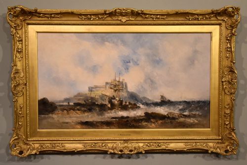oil painting by william macalpine bamburgh castle - CATEGORY: ANTIQUE ART - DATED 19TH CENTURY