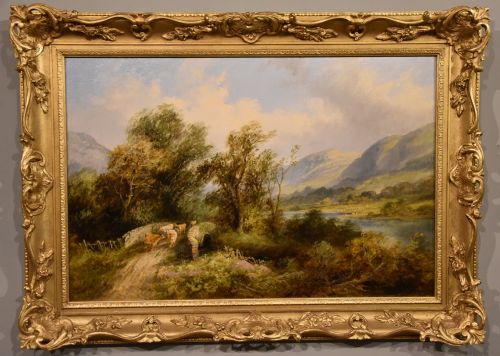 oil painting by edward partridge cattle grazing - CATEGORY: ANTIQUE ART - DATED 19TH CENTURY