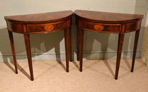 pair of george iii demilune card tables - CATEGORY: ANTIQUE TABLES - DATED 18TH CENTURY