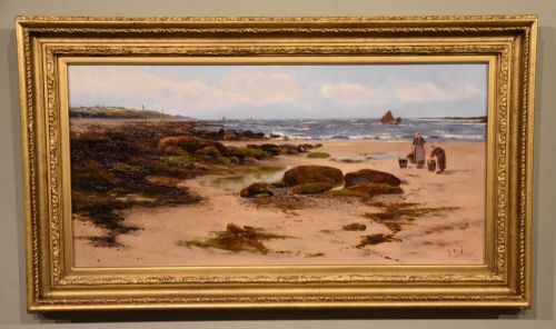 oil painting by joseph vickers de ville a cornish coastal view - CATEGORY: ANTIQUE ART - DATED 19TH CENTURY