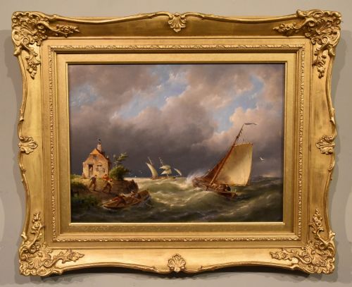 oil painting by pieter cornelis dommersen on the isle of ameland holland - CATEGORY: ANTIQUE ART - DATED 1900