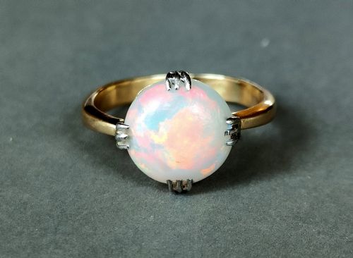 art deco 18ct gold opal solitaire ring - CATEGORY: ANTIQUE JEWELLERY - DATED 1930