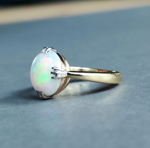 ART DECO 18CT GOLD OPAL SOLITAIRE RING - ADDITIONAL PHOTO 4