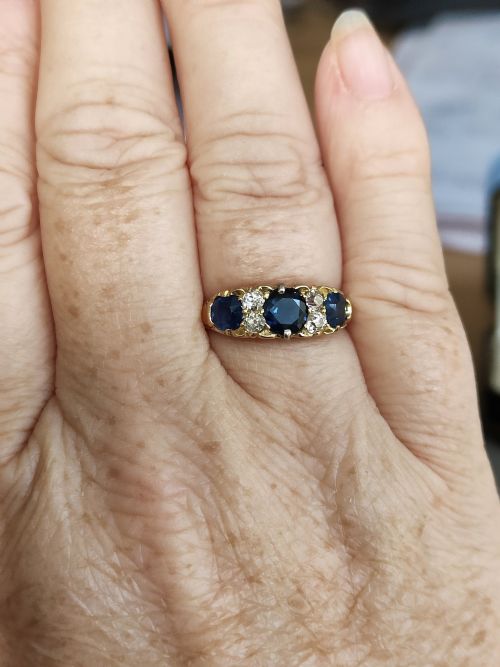 LARGE VICTORIAN 18CT GOLD SAPPHIRE DIAMOND RING 1891 - ADDITIONAL PHOTO 7