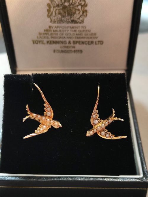 VICTORIAN 15CT GOLD PEARL SWALLOW EARRINGS - ADDITIONAL PHOTO 5
