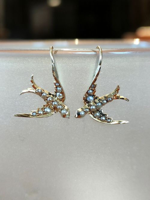 VICTORIAN 15CT GOLD PEARL SWALLOW EARRINGS - ADDITIONAL PHOTO 9