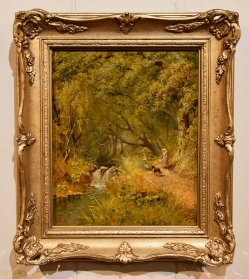 oil painting by henry maidment the path by the river - CATEGORY: ANTIQUE ART - DATED 19TH CENTURY