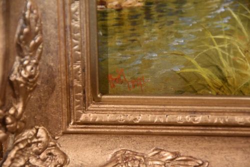 OIL PAINTING BY HENRY MAIDMENT THE PATH BY THE RIVER - ADDITIONAL PHOTO 4