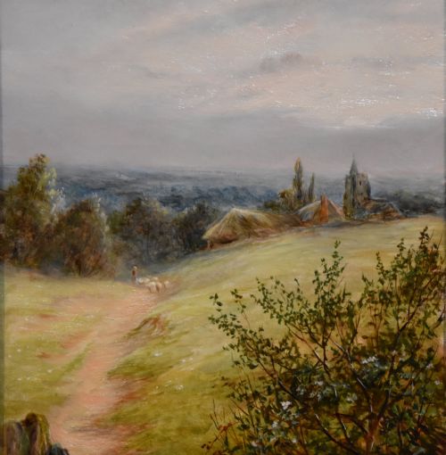 OIL PAINTING PAIR BY HENRY LARPENT ROBERTS SUNRISE AND SUNSET - ADDITIONAL PHOTO 2