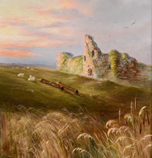 OIL PAINTING PAIR BY HENRY LARPENT ROBERTS SUNRISE AND SUNSET - ADDITIONAL PHOTO 3