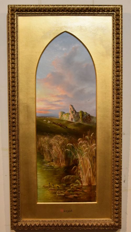 OIL PAINTING PAIR BY HENRY LARPENT ROBERTS SUNRISE AND SUNSET - ADDITIONAL PHOTO 5