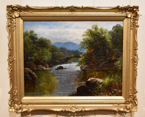 OIL PAINTING PAIR BY GEORGE BATISTA YARNOLD EVENING BY THE RIVER - ADDITIONAL PHOTO 1