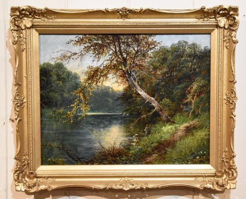 OIL PAINTING PAIR BY GEORGE BATISTA YARNOLD EVENING BY THE RIVER - ADDITIONAL PHOTO 3