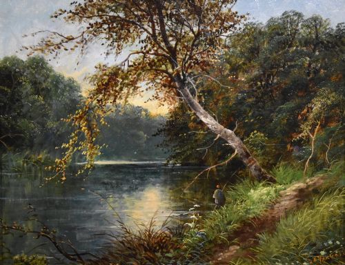 OIL PAINTING PAIR BY GEORGE BATISTA YARNOLD EVENING BY THE RIVER - ADDITIONAL PHOTO 4