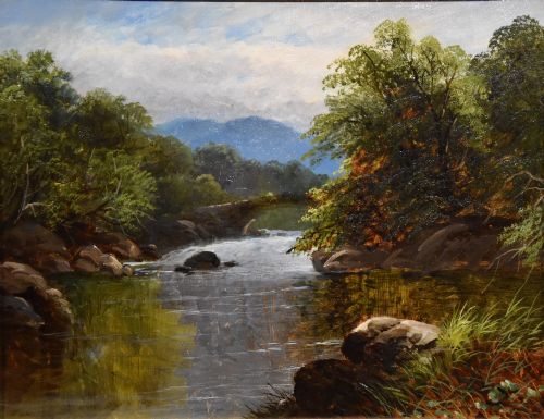 OIL PAINTING PAIR BY GEORGE BATISTA YARNOLD EVENING BY THE RIVER - ADDITIONAL PHOTO 5