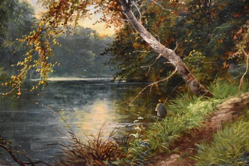 OIL PAINTING PAIR BY GEORGE BATISTA YARNOLD EVENING BY THE RIVER - ADDITIONAL PHOTO 6