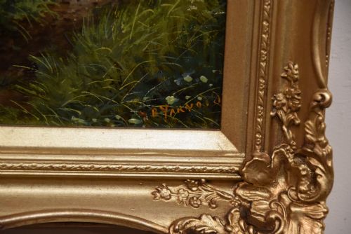 OIL PAINTING PAIR BY GEORGE BATISTA YARNOLD EVENING BY THE RIVER - ADDITIONAL PHOTO 7
