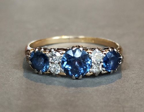 victorian 18ct gold sapphire diamond eternity ring - CATEGORY: ANTIQUE JEWELLERY - DATED 19TH CENTURY