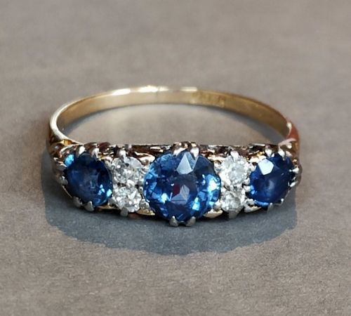 VICTORIAN 18CT GOLD SAPPHIRE DIAMOND ETERNITY RING - ADDITIONAL PHOTO 1