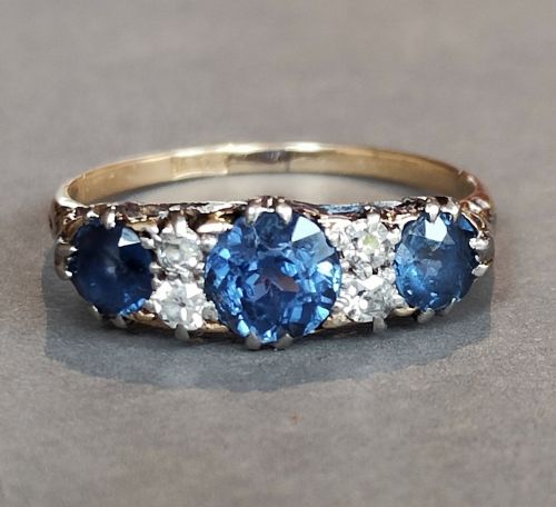 VICTORIAN 18CT GOLD SAPPHIRE DIAMOND ETERNITY RING - ADDITIONAL PHOTO 2