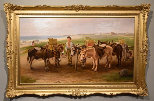 oil painting by henry garland the donkey ride littlehampton - CATEGORY: ANTIQUE ART - DATED 19TH CENTURY