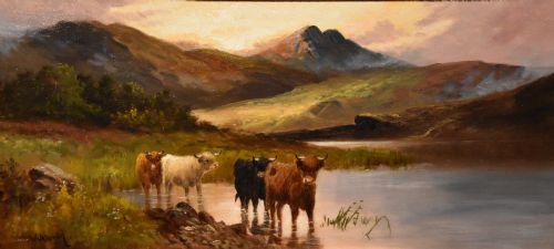 OIL PAINTING PAIR BY CHARLES WALTER OSWALD EVENING IN THE HIGHLANDS - ADDITIONAL PHOTO 1