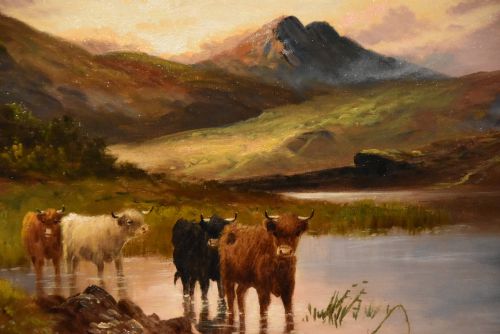 OIL PAINTING PAIR BY CHARLES WALTER OSWALD EVENING IN THE HIGHLANDS - ADDITIONAL PHOTO 2