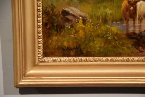 OIL PAINTING PAIR BY CHARLES WALTER OSWALD EVENING IN THE HIGHLANDS - ADDITIONAL PHOTO 3