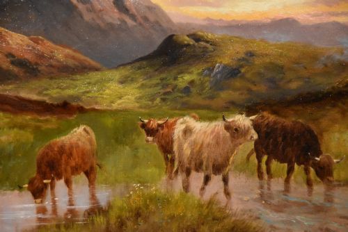 OIL PAINTING PAIR BY CHARLES WALTER OSWALD EVENING IN THE HIGHLANDS - ADDITIONAL PHOTO 4