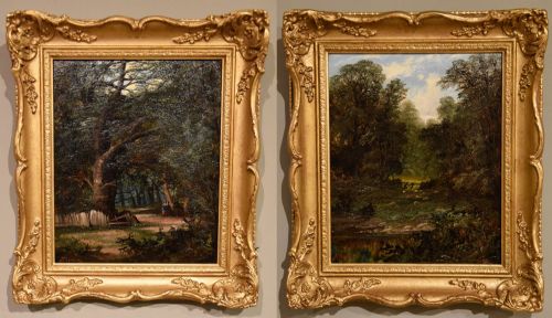 oil painting pair by john cuthbert salmon woodland scenes - CATEGORY: ANTIQUE ART - DATED 19TH CENTURY