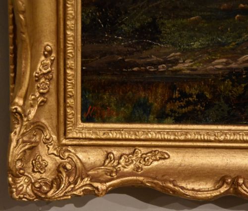 OIL PAINTING PAIR BY JOHN CUTHBERT SALMON WOODLAND SCENES - ADDITIONAL PHOTO 4