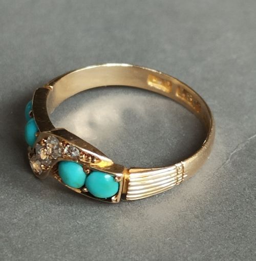 VICTORIAN 18CT YELLOW GOLD AND TURQUOISE DIAMOND RING - ADDITIONAL PHOTO 6