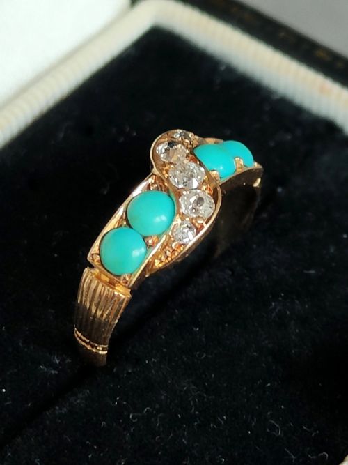 VICTORIAN 18CT YELLOW GOLD AND TURQUOISE DIAMOND RING - ADDITIONAL PHOTO 7