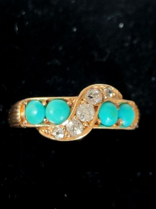 VICTORIAN 18CT YELLOW GOLD AND TURQUOISE DIAMOND RING - ADDITIONAL PHOTO 8