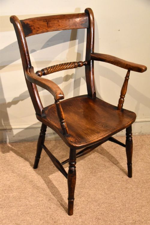 19th century elm beech oxford armchair - CATEGORY: ANTIQUE CHAIRS - DATED 19TH CENTURY