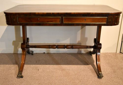 regency rosweood brass inlaid writing table - CATEGORY: ANTIQUE TABLES - DATED REGENCY