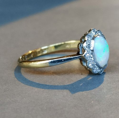 ART DECO 18CT GOLD PLATINUM OPAL AND DIAMOND RING - ADDITIONAL PHOTO 2