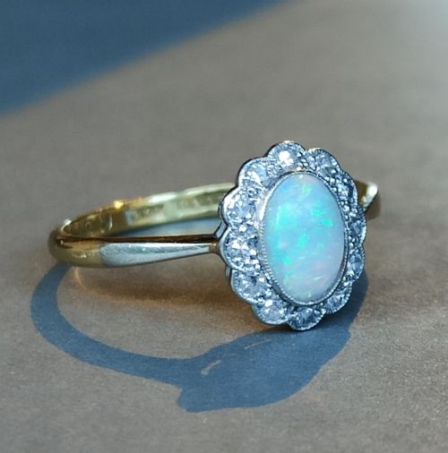 ART DECO 18CT GOLD PLATINUM OPAL AND DIAMOND RING - ADDITIONAL PHOTO 3