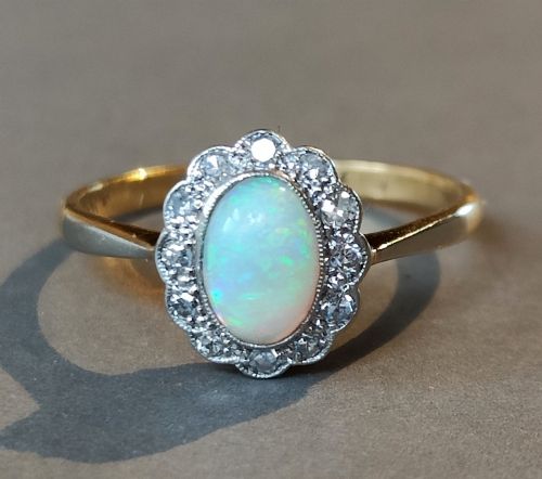 ART DECO 18CT GOLD PLATINUM OPAL AND DIAMOND RING - ADDITIONAL PHOTO 5