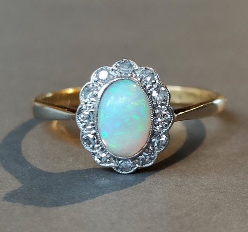 ART DECO 18CT GOLD PLATINUM OPAL AND DIAMOND RING - ADDITIONAL PHOTO 6