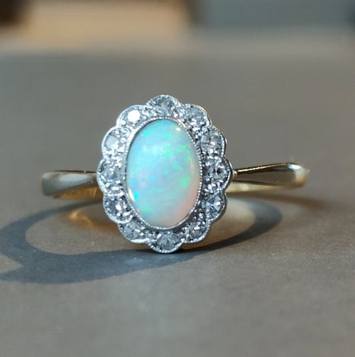 ART DECO 18CT GOLD PLATINUM OPAL AND DIAMOND RING - ADDITIONAL PHOTO 7
