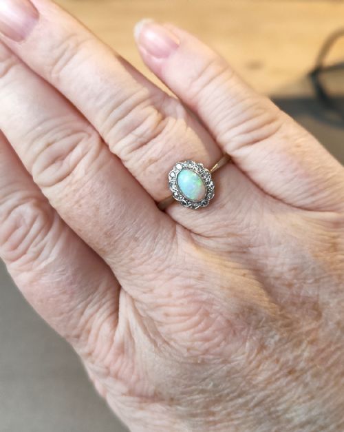 ART DECO 18CT GOLD PLATINUM OPAL AND DIAMOND RING - ADDITIONAL PHOTO 9