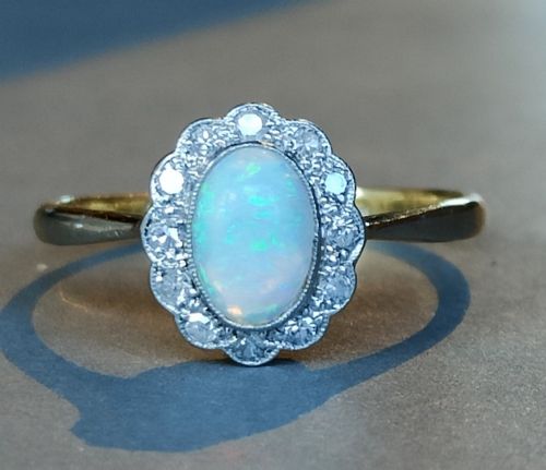 ART DECO 18CT GOLD PLATINUM OPAL AND DIAMOND RING - ADDITIONAL PHOTO 1