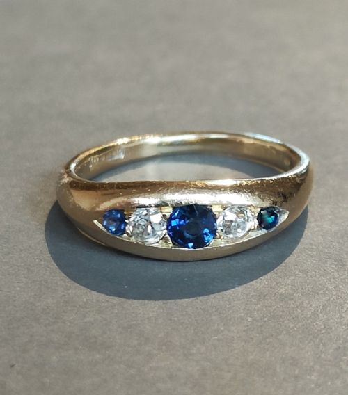 VICTORIAN HEAVY 18CT GOLD SAPPHIRE DIAMOND GYPSY RING - ADDITIONAL PHOTO 1