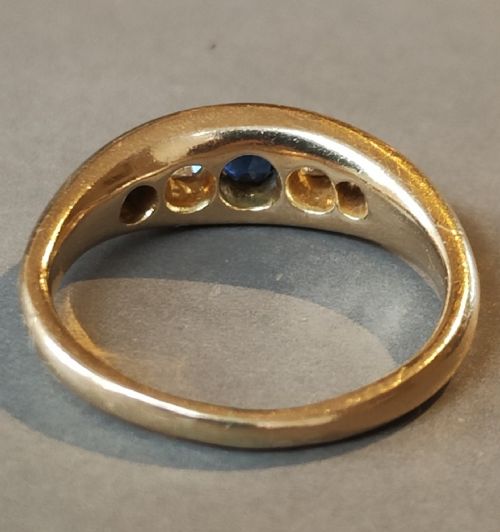 VICTORIAN HEAVY 18CT GOLD SAPPHIRE DIAMOND GYPSY RING - ADDITIONAL PHOTO 9