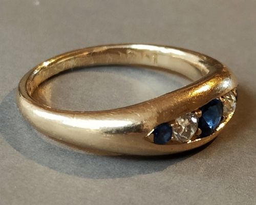 VICTORIAN HEAVY 18CT GOLD SAPPHIRE DIAMOND GYPSY RING - ADDITIONAL PHOTO 11