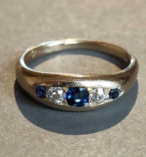 VICTORIAN HEAVY 18CT GOLD SAPPHIRE DIAMOND GYPSY RING - ADDITIONAL PHOTO 14