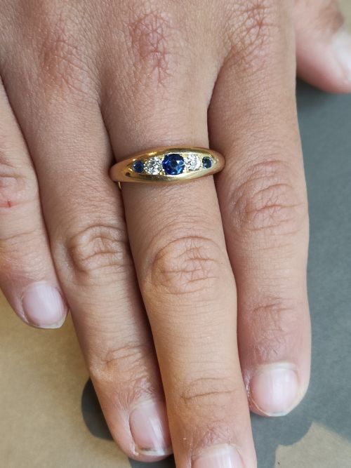 VICTORIAN HEAVY 18CT GOLD SAPPHIRE DIAMOND GYPSY RING - ADDITIONAL PHOTO 16