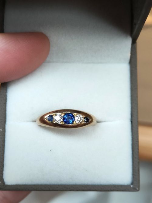 VICTORIAN HEAVY 18CT GOLD SAPPHIRE DIAMOND GYPSY RING - ADDITIONAL PHOTO 17