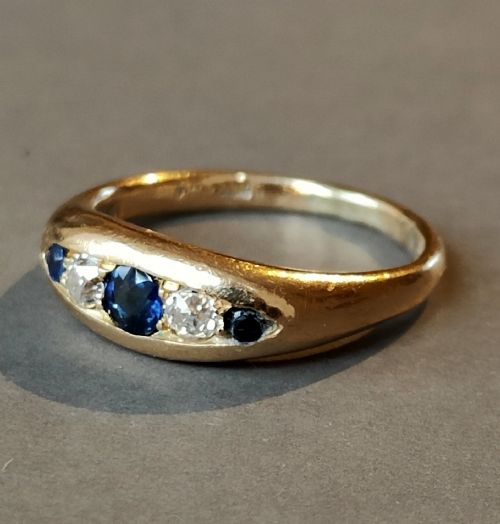 VICTORIAN HEAVY 18CT GOLD SAPPHIRE DIAMOND GYPSY RING - ADDITIONAL PHOTO 22